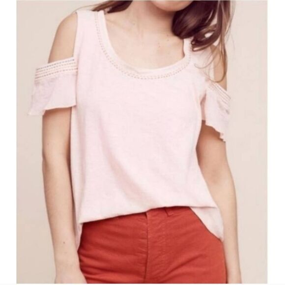 Anthropologie Tops - 💫💫💫 AKEMI & KIN SALMA EMBROIDERED COLD SHOULDER SHORT SLEEVE PEACH TOP SMALL